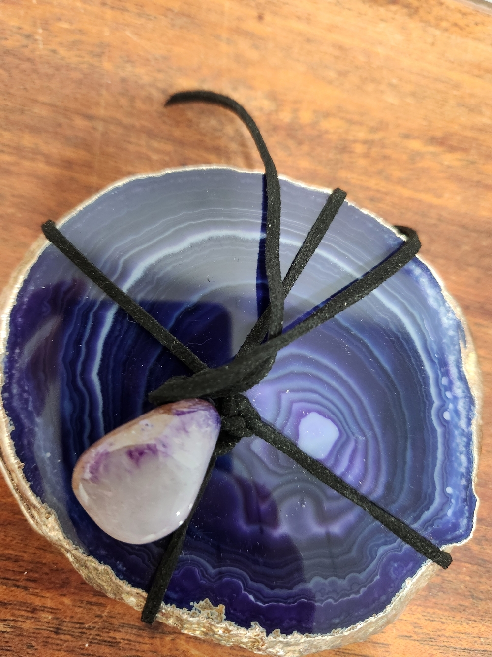 Purple Agate Set Of 4 Coasters with Amethyst Pendant